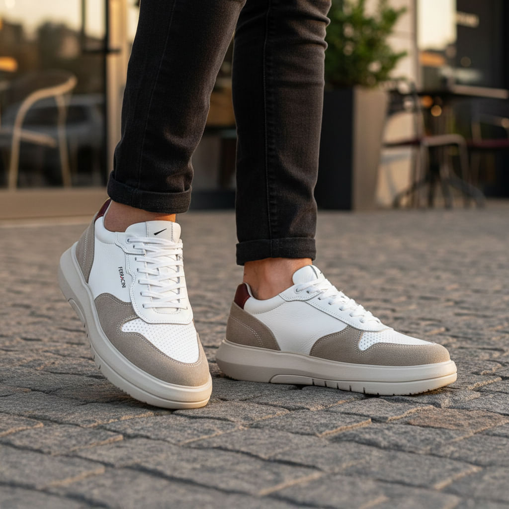 Sneaker de Couro Branco e Camurça Areia Energy | Ferracini - Image 5
