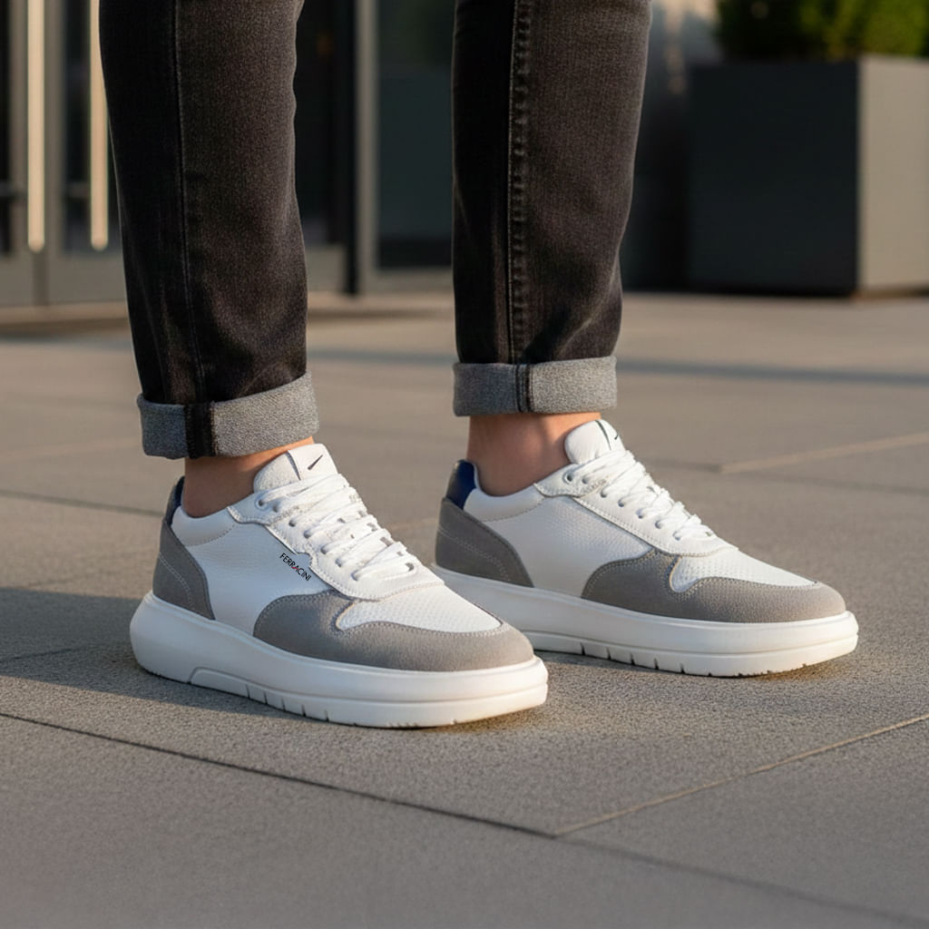 Sneaker de Couro Branco e Camurça Cinca Energy | Ferracini - Image 6