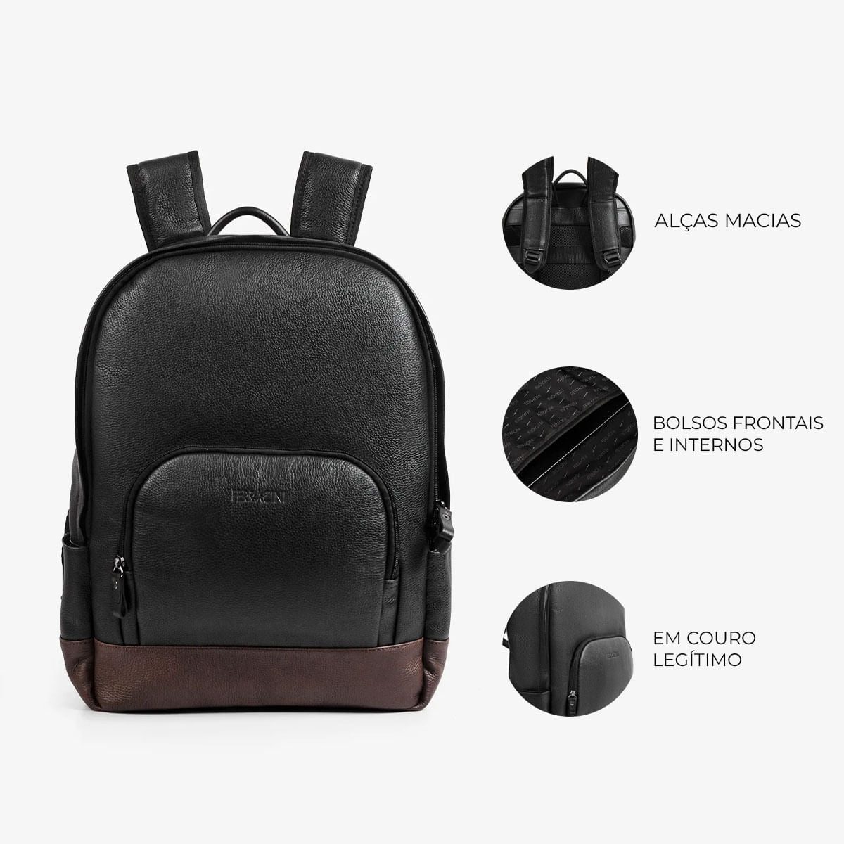 Mochila Masculina de Couro Preta e Conhaque | Ferracini - Image 2