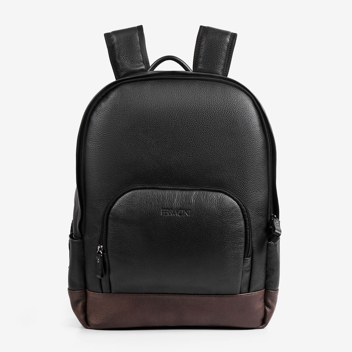 Mochila Masculina de Couro Preta e Conhaque | Ferracini