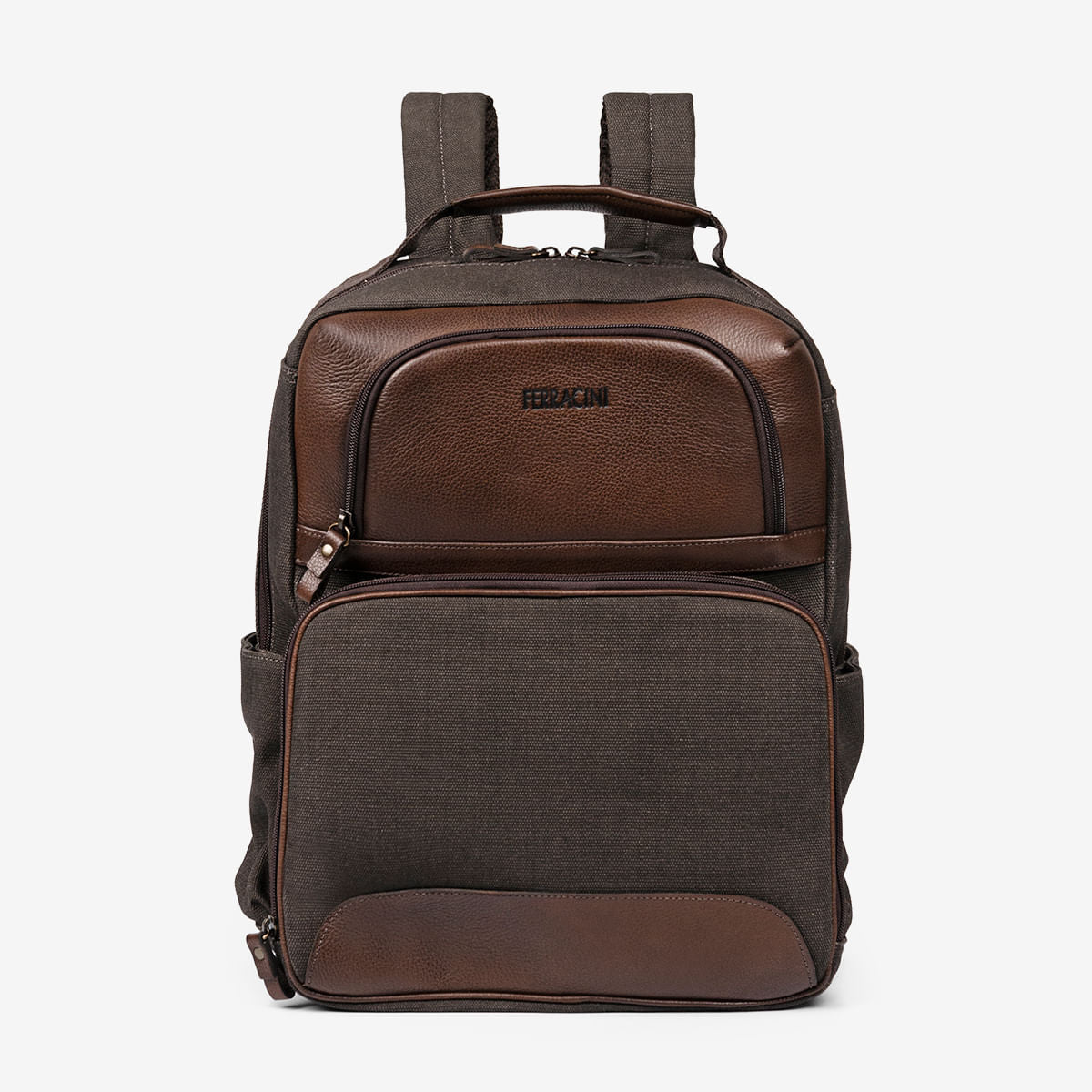 Mochila de Couro Cabernet Conhaque e Lona Café | Ferracini