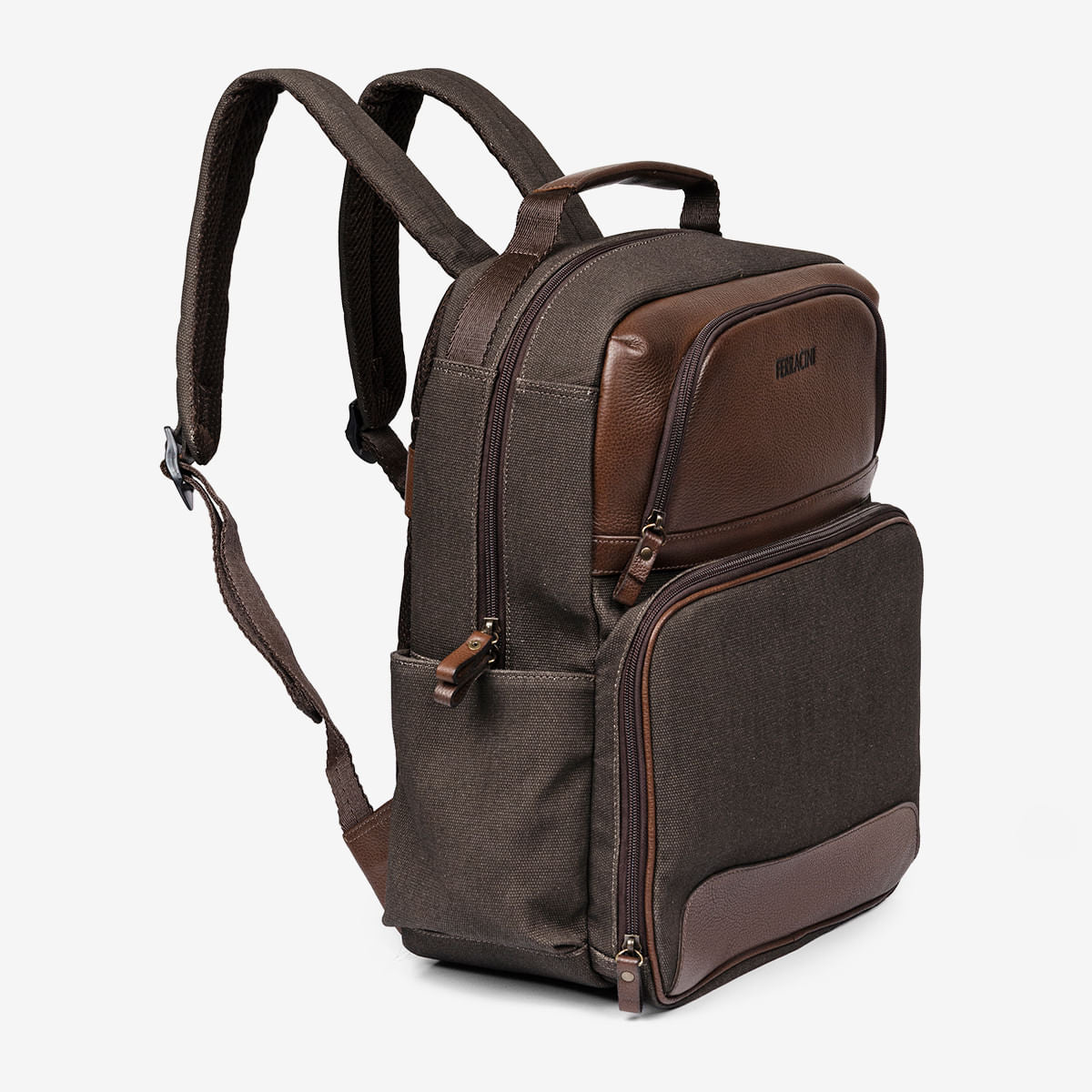 Mochila de Couro Cabernet Conhaque e Lona Café | Ferracini - Image 4