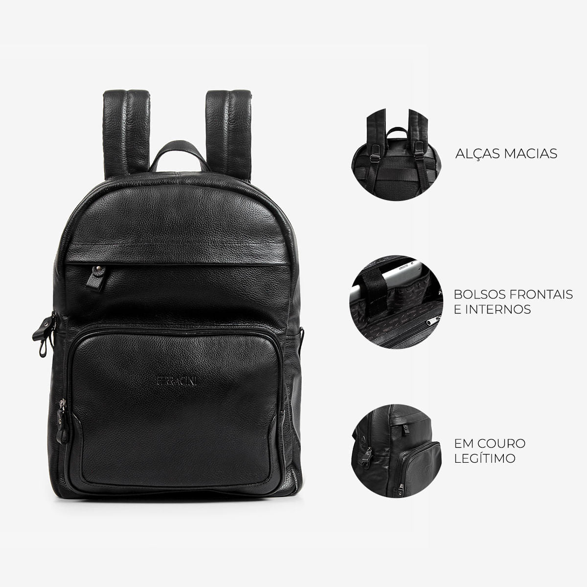 Mochila Masculina Preta de Couro Carbenet | Ferracini - Image 3