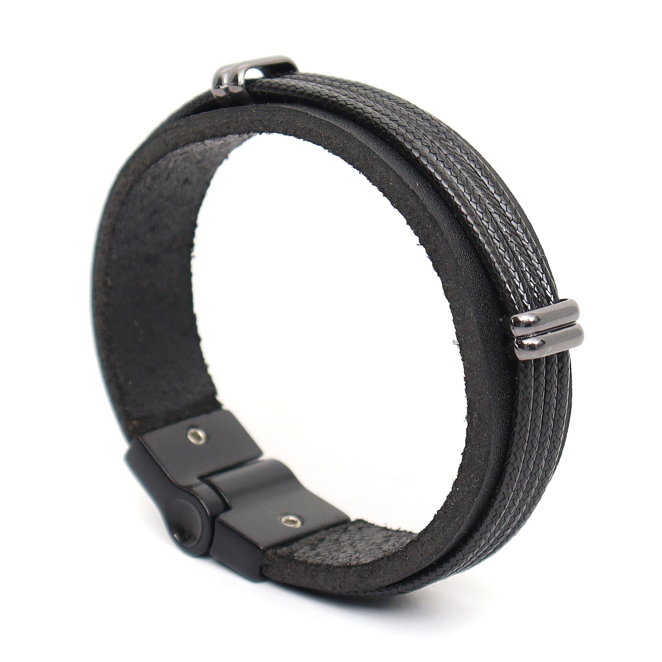 Pulseira Masculina em Couro Preta Metálicos | Ferracini - Image 3