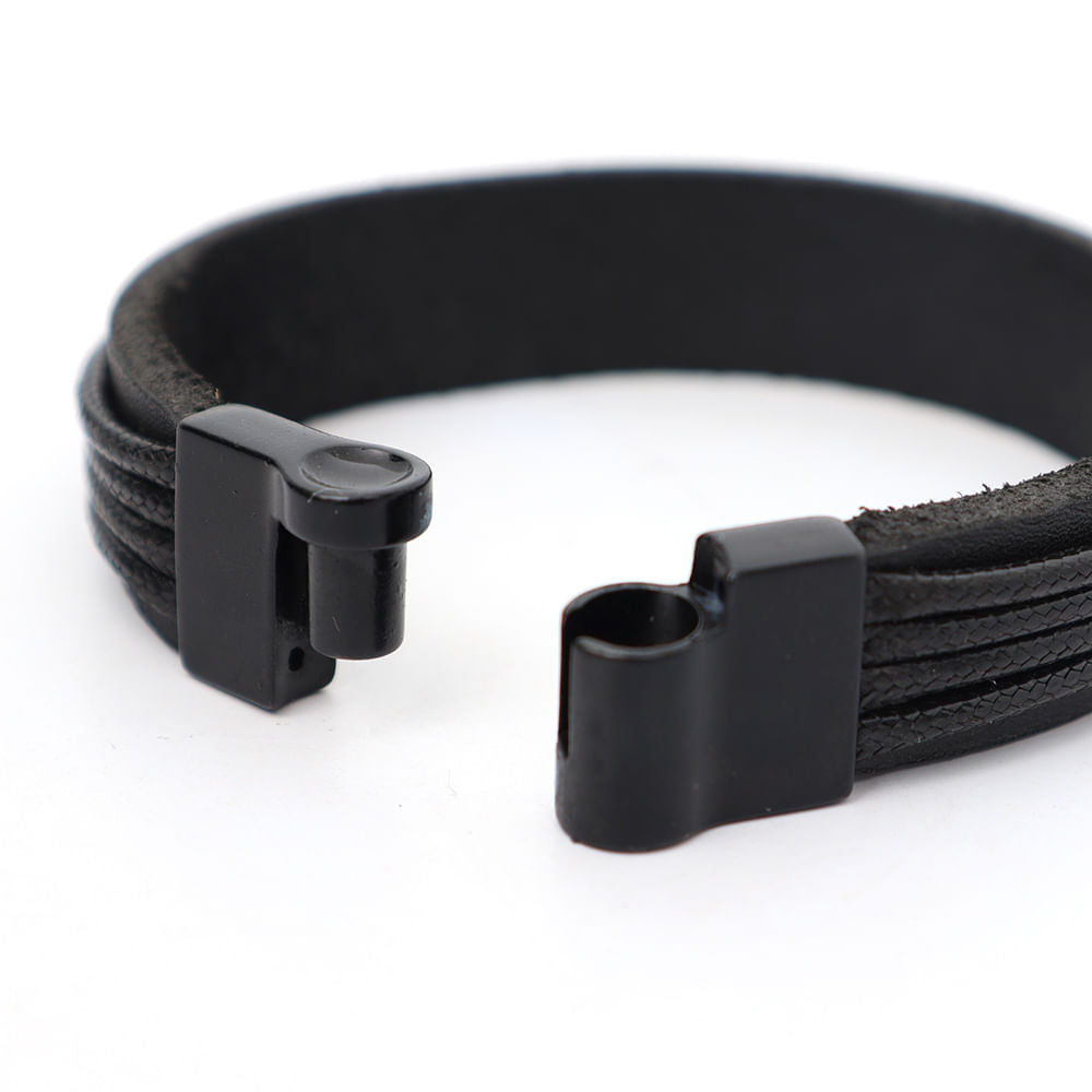 Pulseira Masculina em Couro Preta Metálicos | Ferracini - Image 4