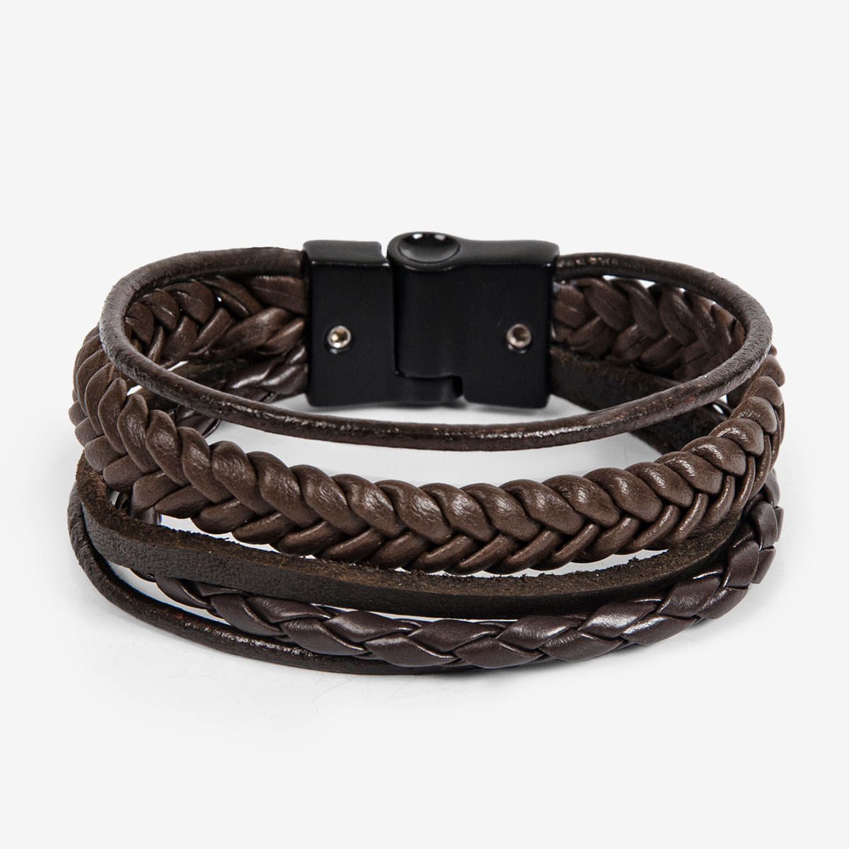 Pulseira Masculina 3 Tiras Trançada Couro Marrom | Ferracini