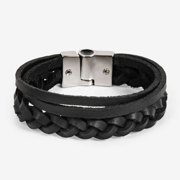 Pulseira Masculina Trançada em Couro Preta | Ferracini