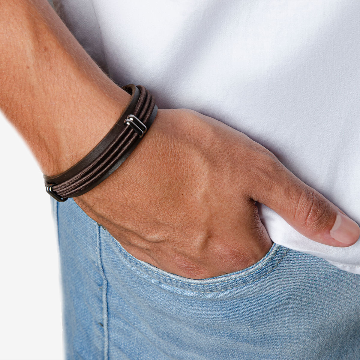Pulseira Masculina em Couro Marrom | Ferracini - Image 2