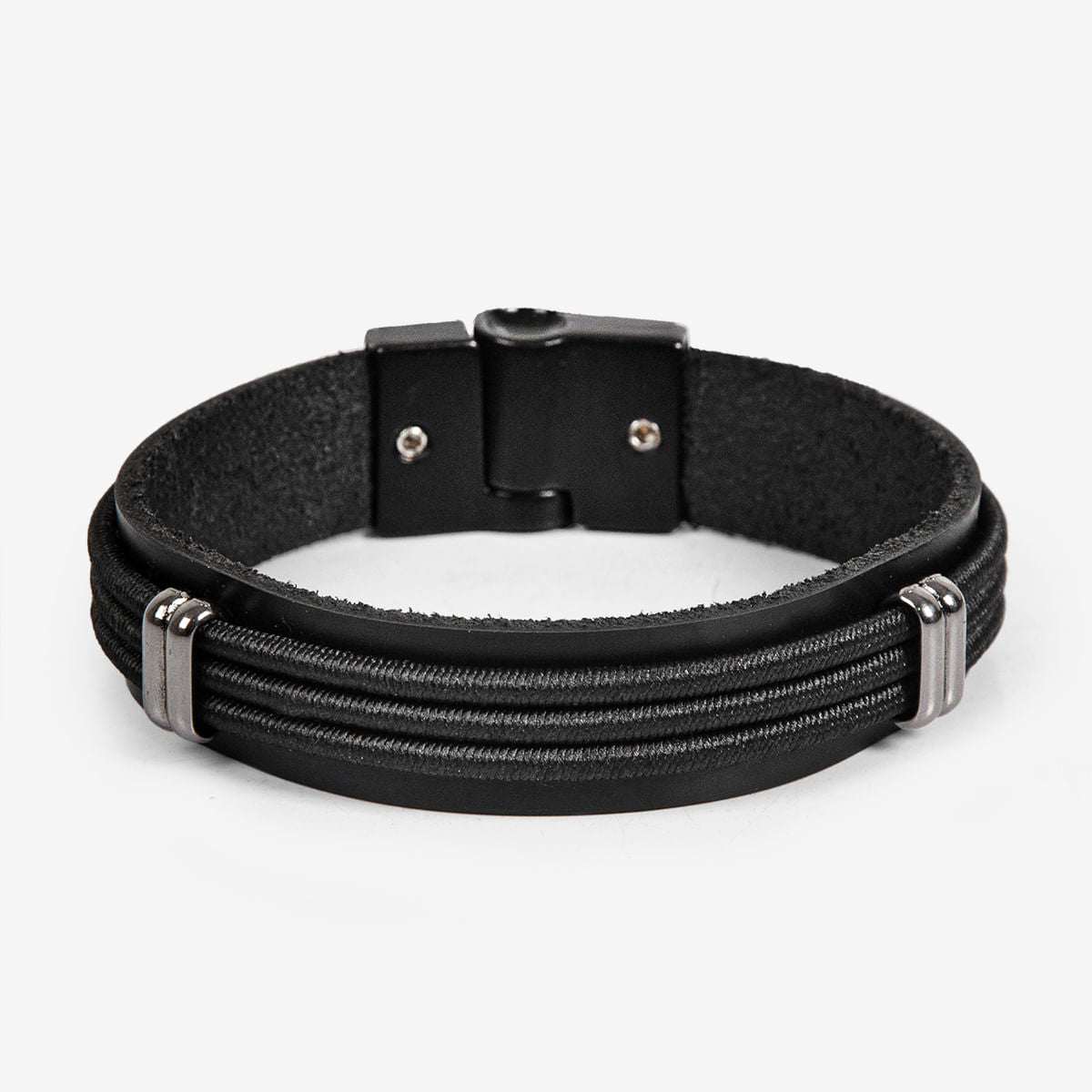Pulseira Masculina em Couro Preta Metálicos | Ferracini