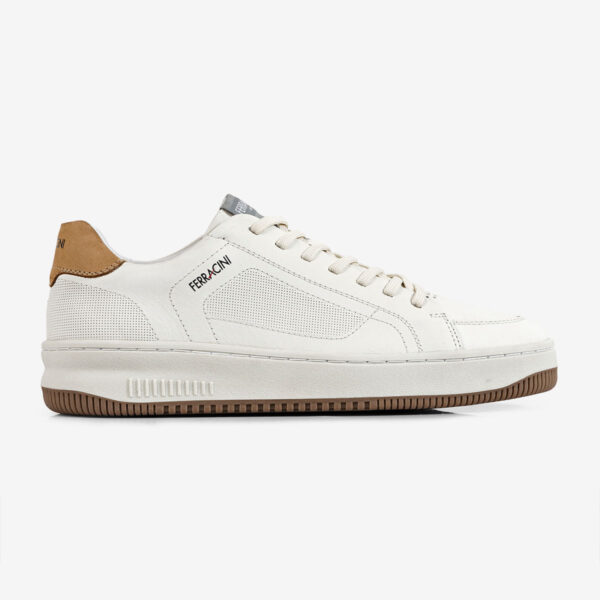 Sapatênis Masculino de Couro Off White com Bege Blur