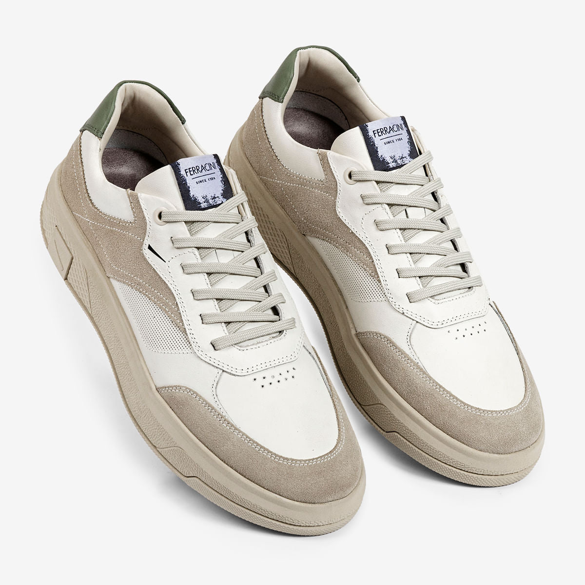 Sneaker Masculino de Couro Off e Camurça Areia Dream - Image 3