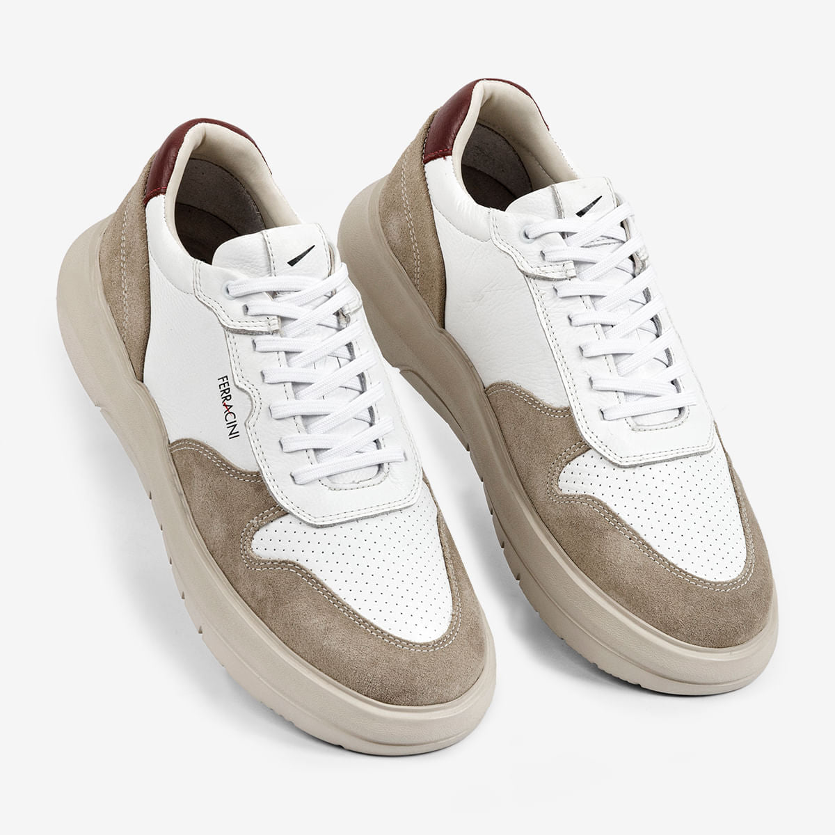 Sneaker de Couro Branco e Camurça Areia Energy | Ferracini - Image 3