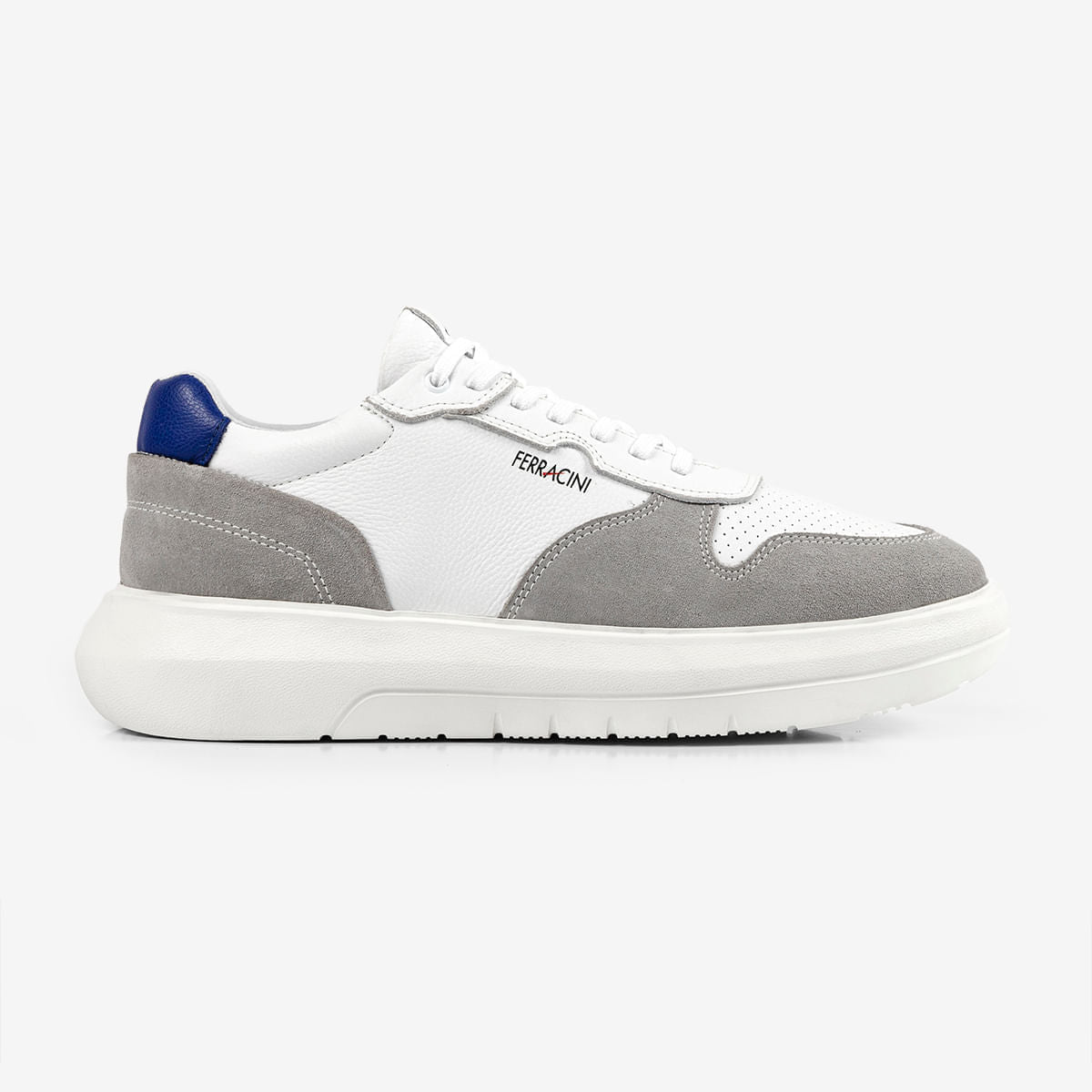 Sneaker de Couro Branco e Camurça Cinca Energy | Ferracini