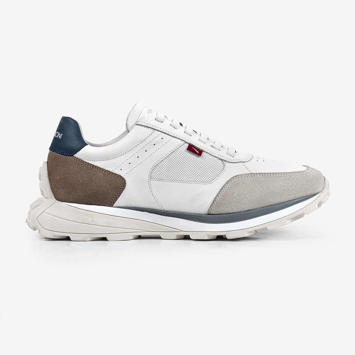 Sneaker Masculino em Couro e Camurça Branco Mid