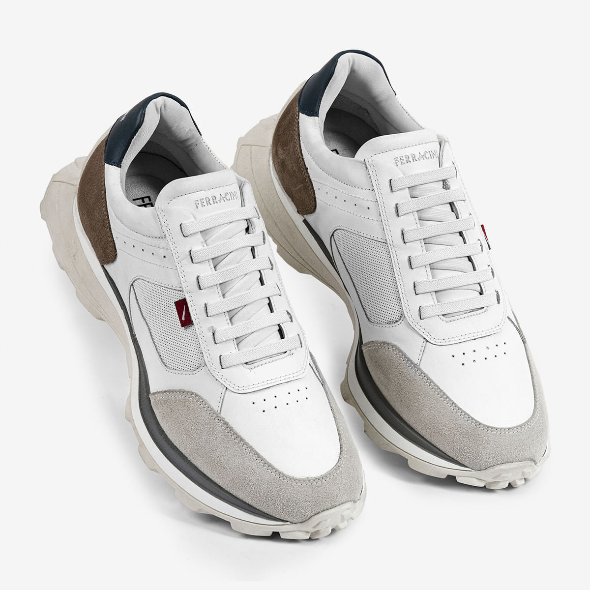 Sneaker Masculino em Couro e Camurça Branco Mid - Image 3